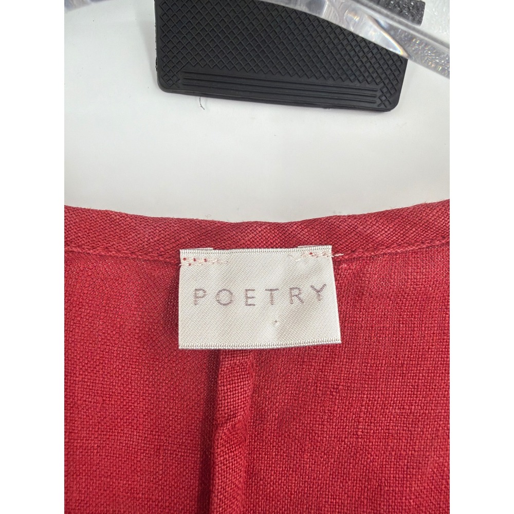 Poetry Red 100% Linen V-Neck Midi Dress 3/4 Sleeve Size US 4 UK 8 - Picture 3 of 6